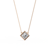 2 Ct Princess Lab Diamond Bezel Necklace Yellow Gold