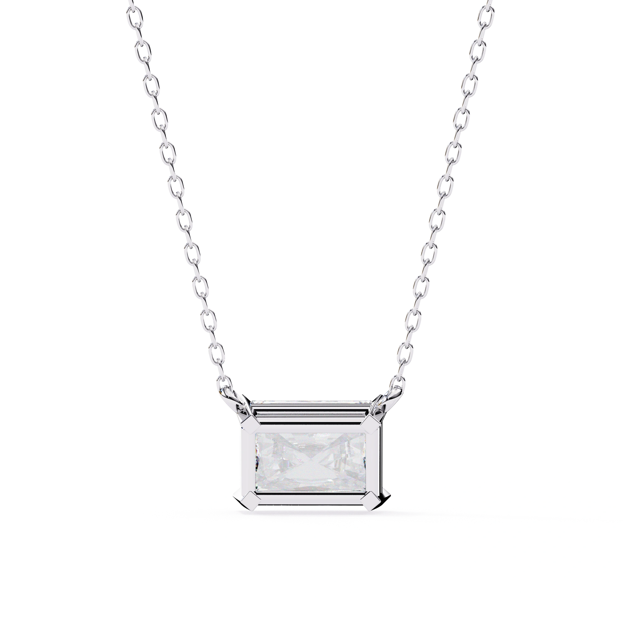 2 Ct Radiant Lab Diamond Bezel Set Necklace In White Gold