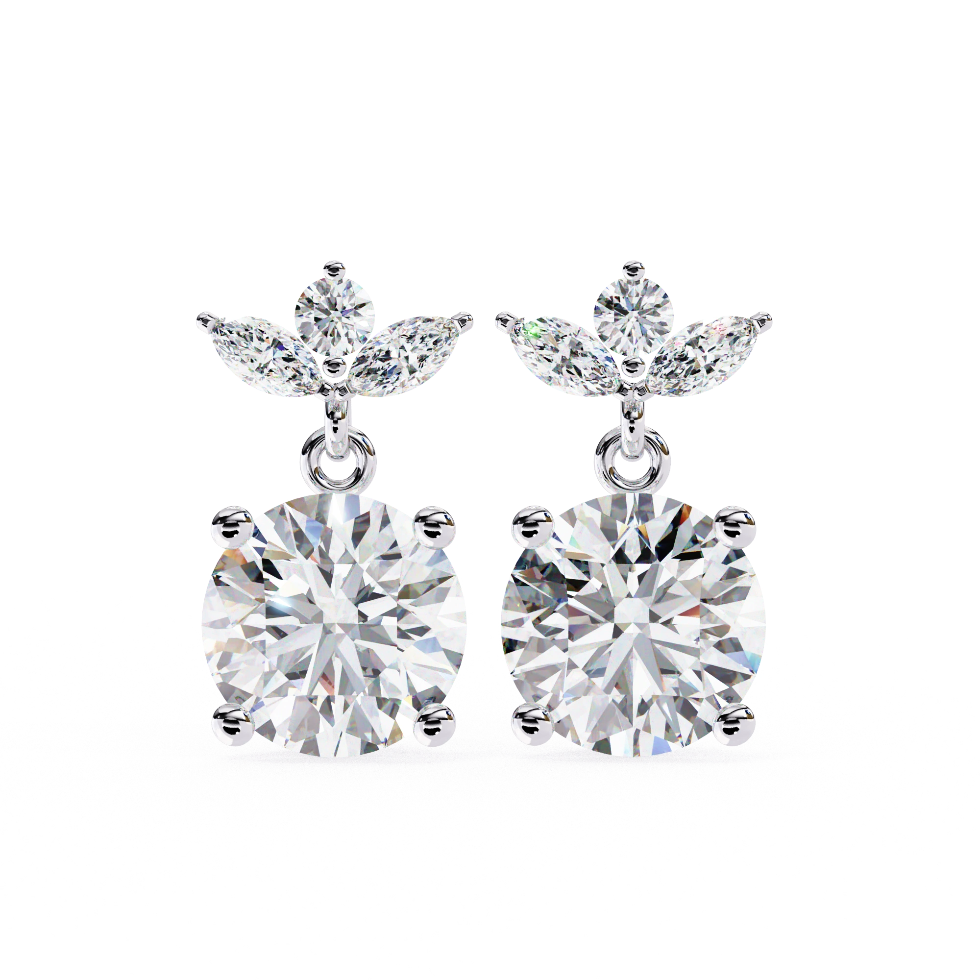 2.04 Carat Diamond Drop Earrings Floral Marquise Dangle Design Lab Diamond