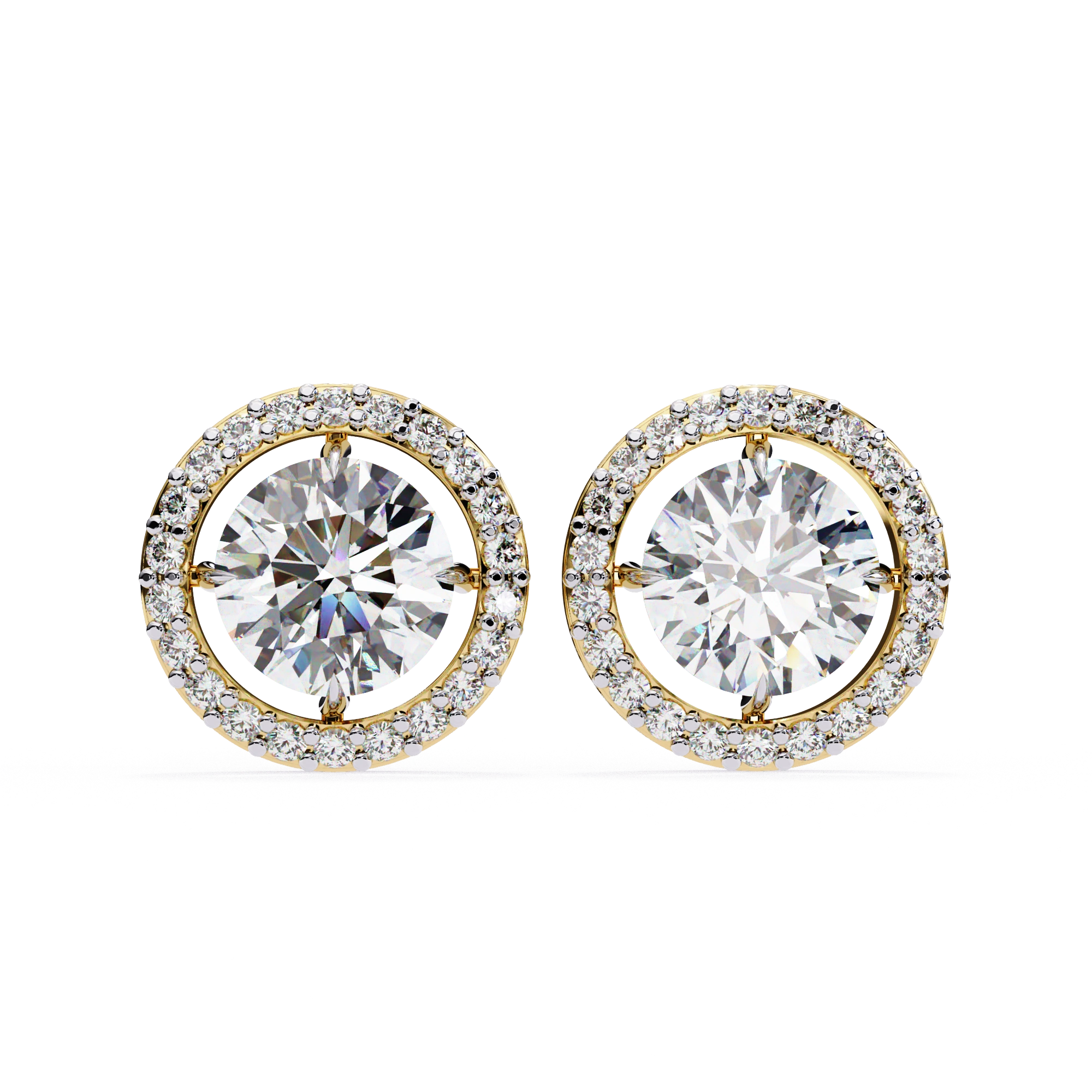 2 Carat Halo Set Diamond Stud Earrings in Platinum with Gold Option Lab Diamond