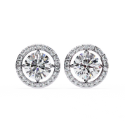 2 Carat Halo Set Diamond Stud Earrings in Platinum with Gold Option Lab Diamond
