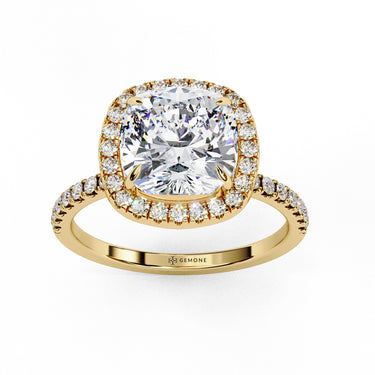 2.10 Carat Cushion Cut Halo Lab Diamond Engagement Ring In Yellow Gold