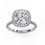 2.10 Carat Cushion Cut Halo Lab Diamond Engagement Ring In White Gold