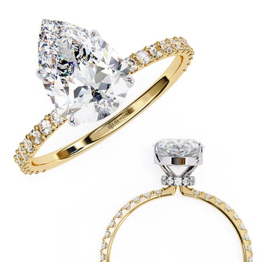 2.10 Carat Pear Cut Hidden Halo Lab Diamond Engagement Ring In Yellow Gold