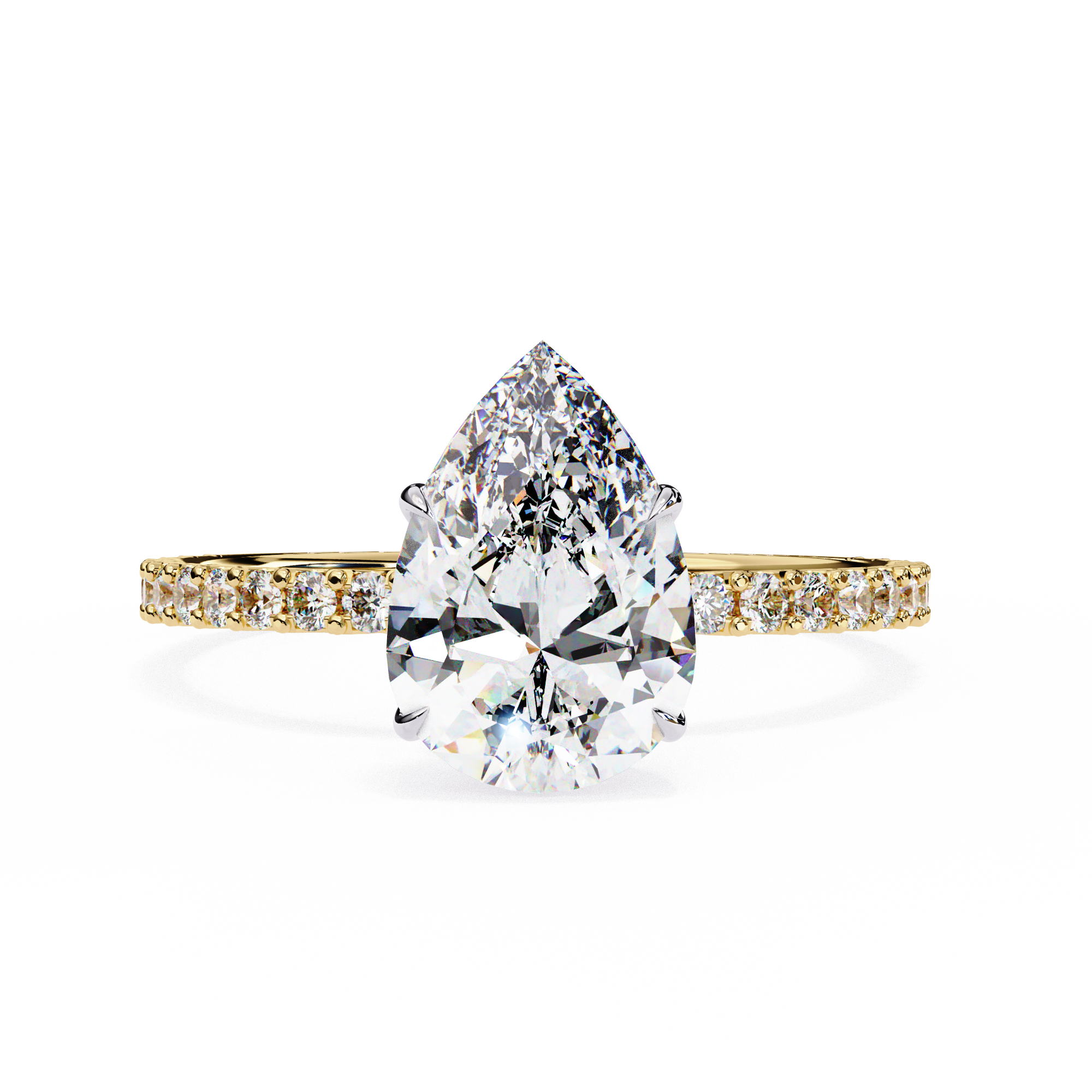 2.10 Carat Pear Shape Halo Lab Grown Diamond Engagement Ring 18K Yellow Gold