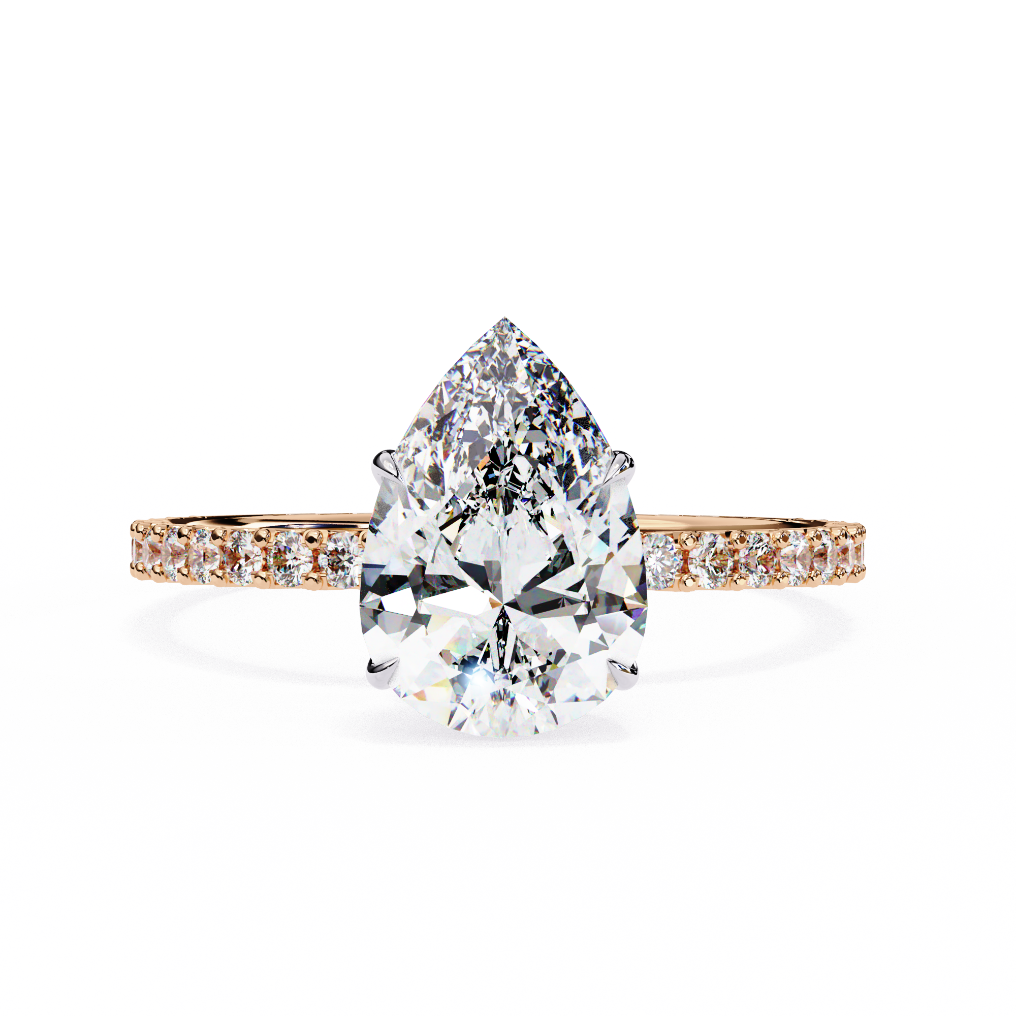 2.10 Carat Pear Shape Halo Lab Grown Diamond Engagement Ring 18K Rose Gold