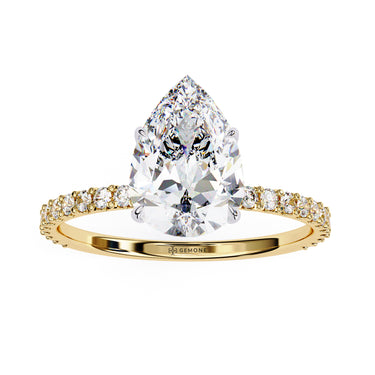 2.10 Carat Pear Cut Hidden Halo Lab Diamond Engagement Ring In Yellow Gold