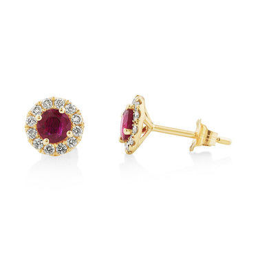 2.10 Carat Round Ruby Gemstone Stud Earrings For Women