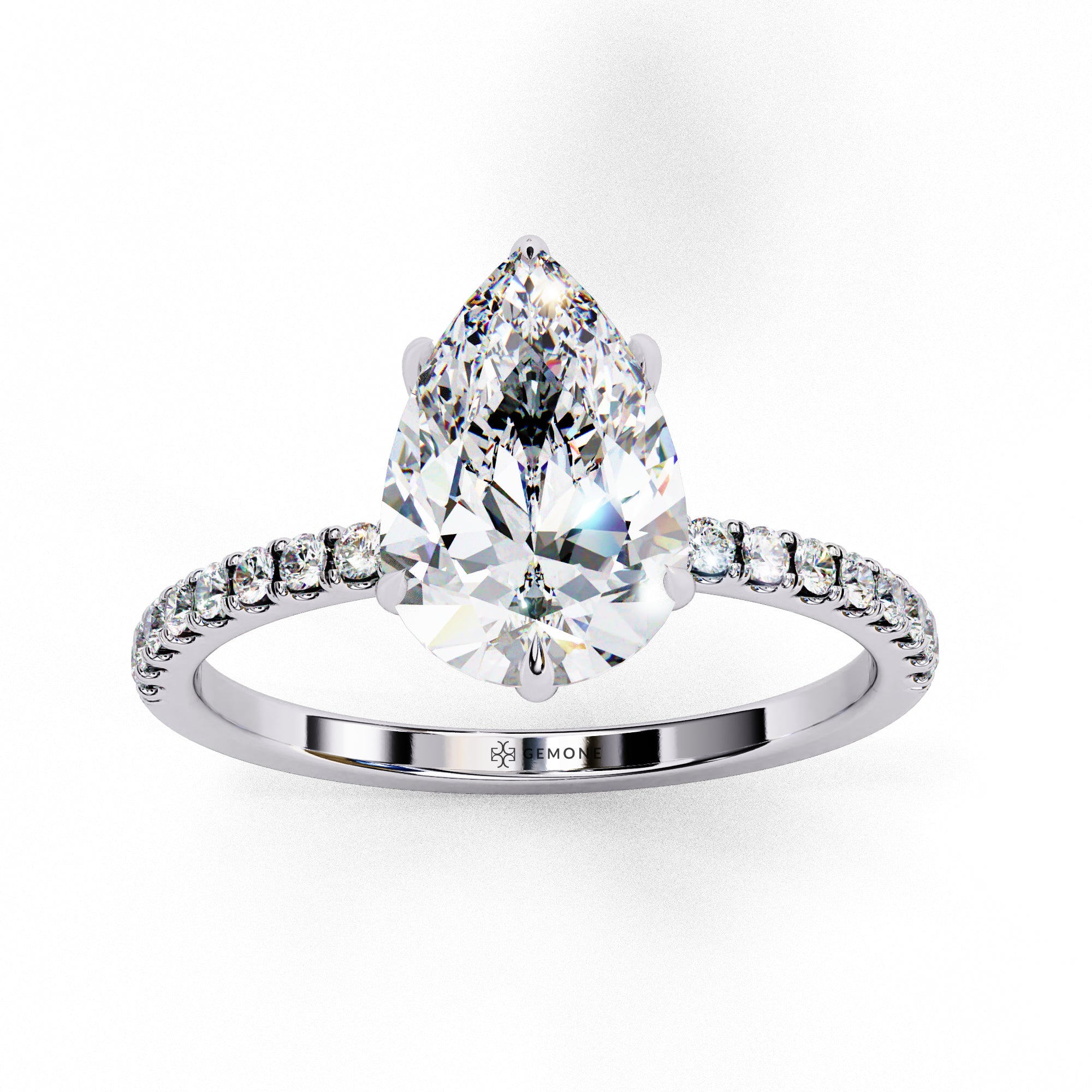 Pear Shape Hidden Halo Lab Diamond Engagement Ring Lab Diamond Engagement Rings
