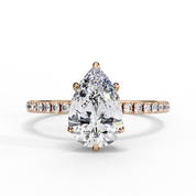 Pear Shape Hidden Halo Lab Diamond Engagement Ring 18K Rose Gold Lab Diamond Engagement Rings