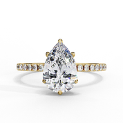 Pear Shape Hidden Halo Lab Diamond Engagement Ring 18K Yellow Gold Lab Diamond Engagement Rings