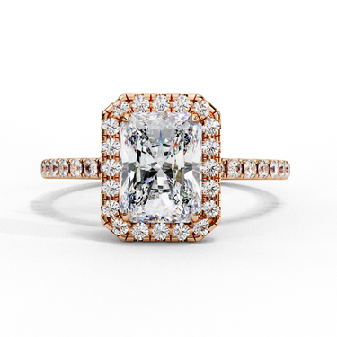 2.15 Carat Emerald Cut Halo Lab Diamond Engagement Ring In Rose Gold