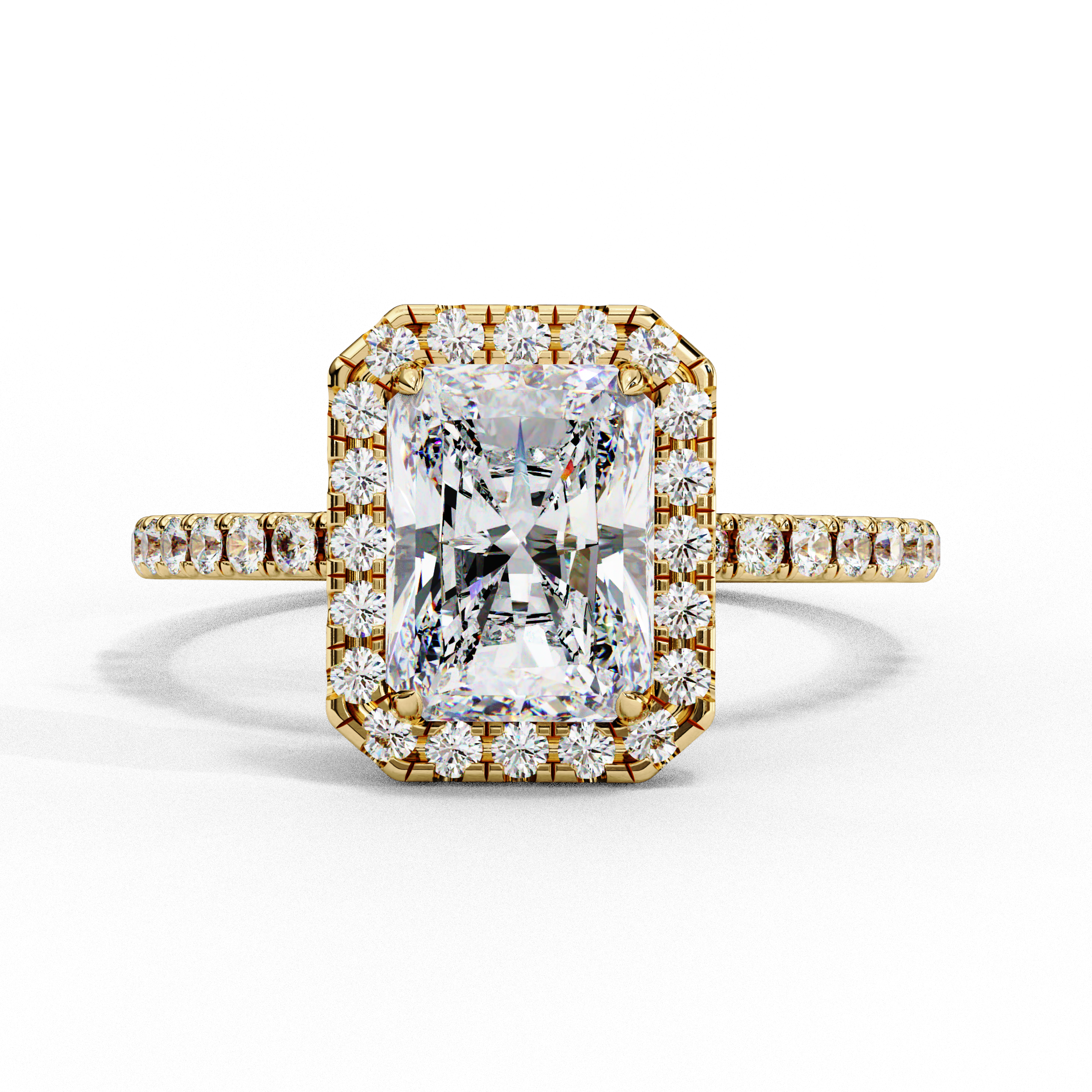 Radiant Cut Halo Diamond Engagement Ring 18K Yellow Gold Lab Diamond Engagement Rings