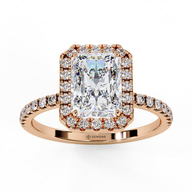 2.15 Carat Radiant Cut Halo Lab Diamond Engagement Ring In Rose Gold