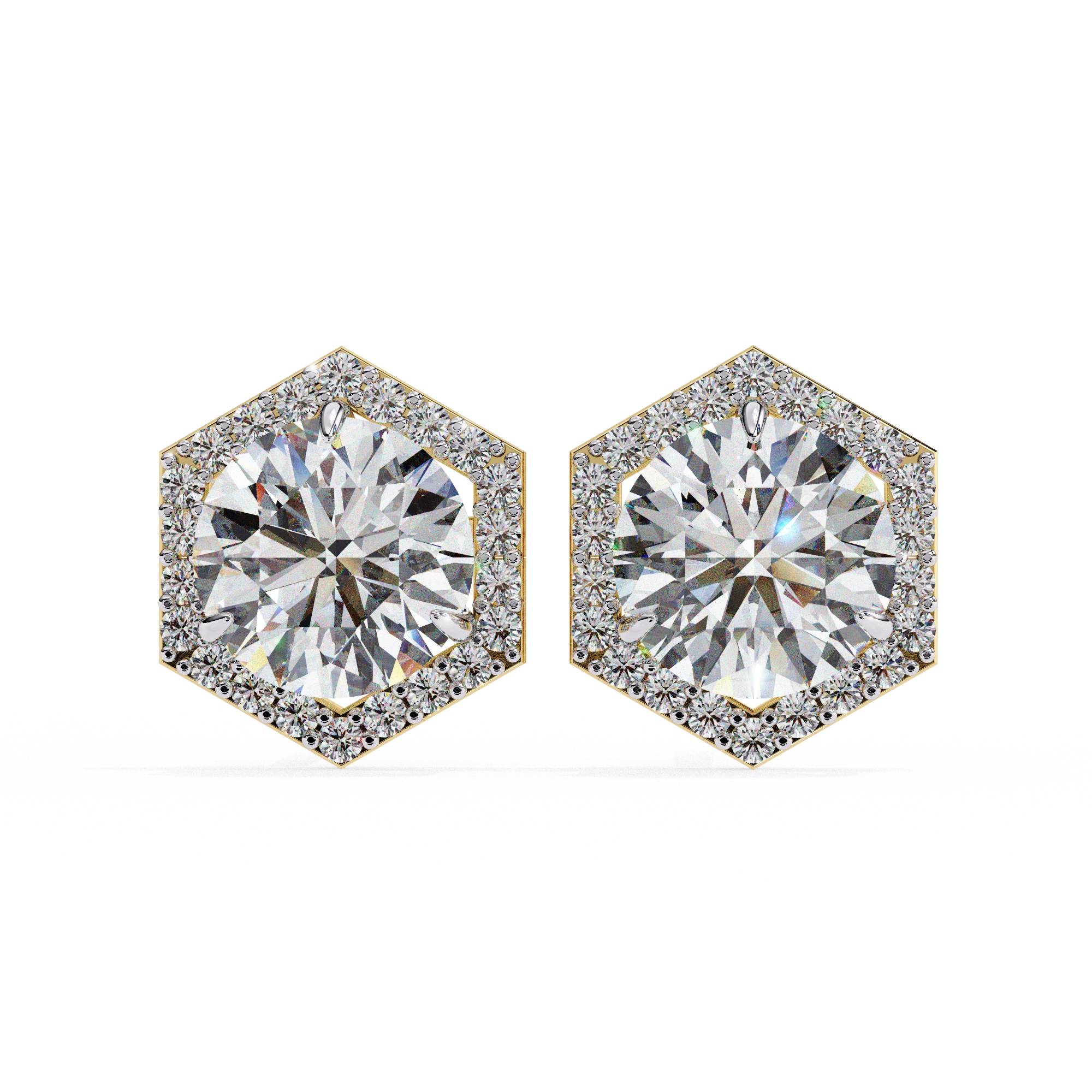 2.1 Carat Square Diamond Earrings Hexagon Halo Design Lab Diamond