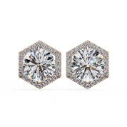 2.1 Carat Round Diamond Earrings Hexagon Halo Design Lab Diamond