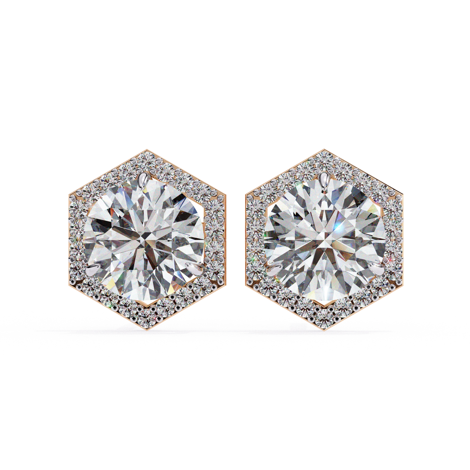 2.1 Carat Round Diamond Earrings Hexagon Halo Design Lab Diamond