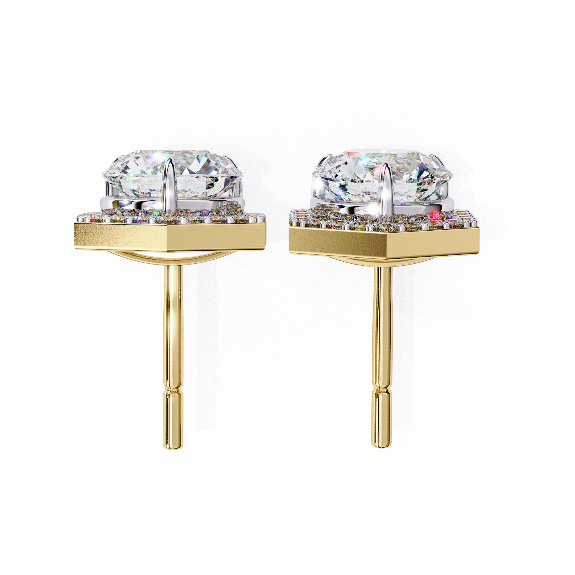 2.1 Carat Round Diamond Earrings Hexagon Halo Design