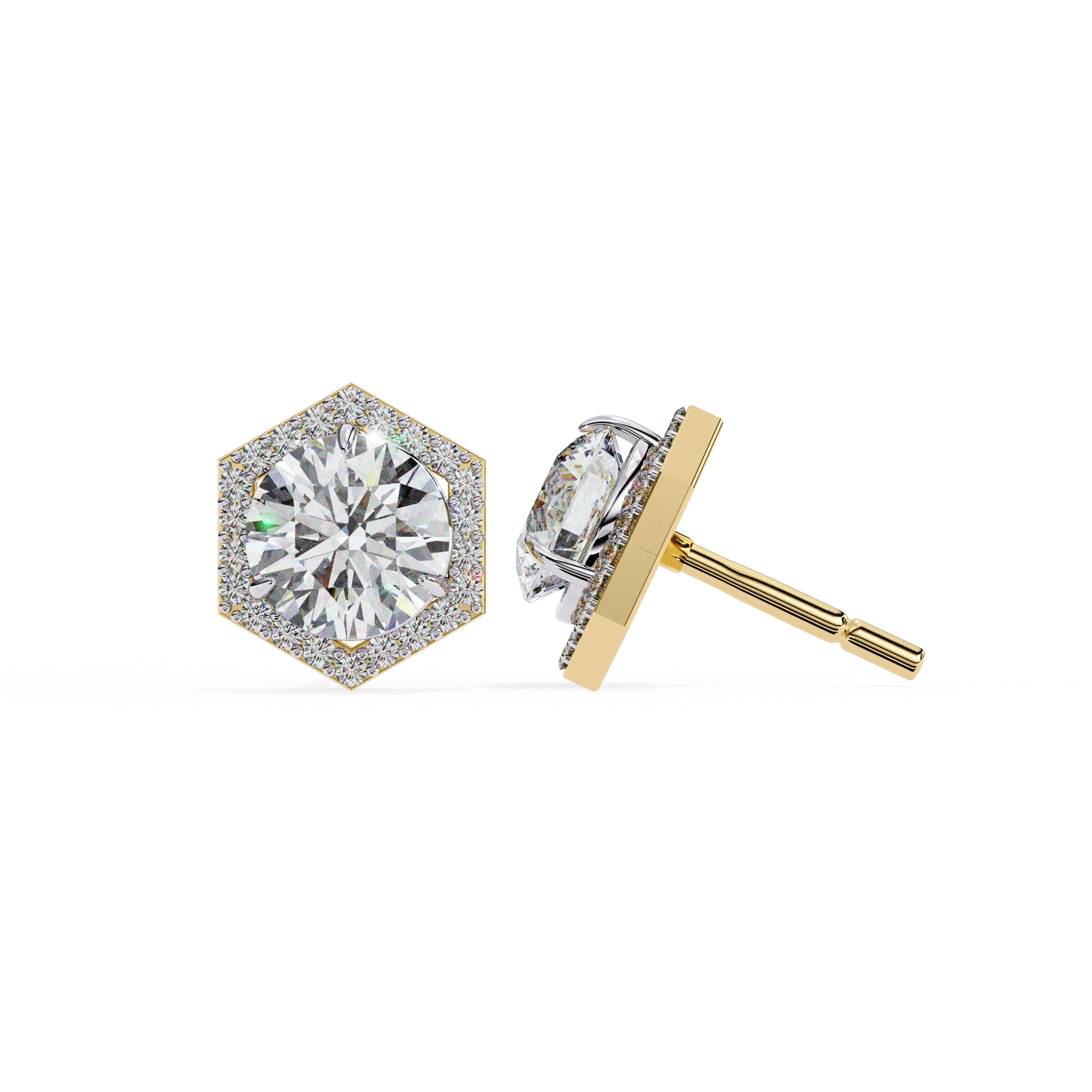 2.1 Carat Square Diamond Earrings Hexagon Halo Design