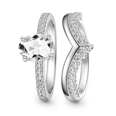 2.20 Carat Oval Cut Lab Diamond Bridal Ring Set In White Gold