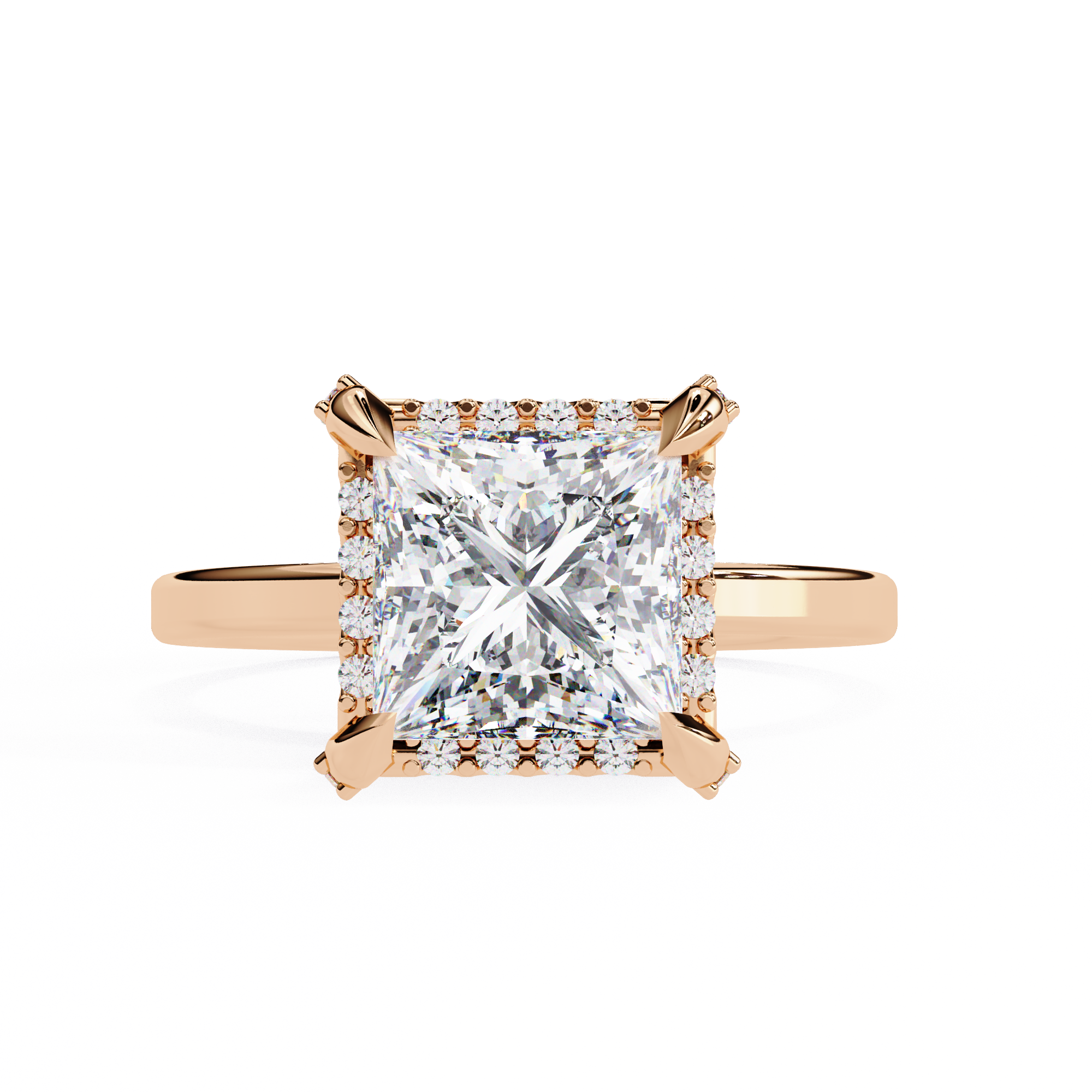 2.26 Carat Princess Cut Halo Lab Created Diamond Ring 18K Rose Gold Lab Diamond Engagement Rings