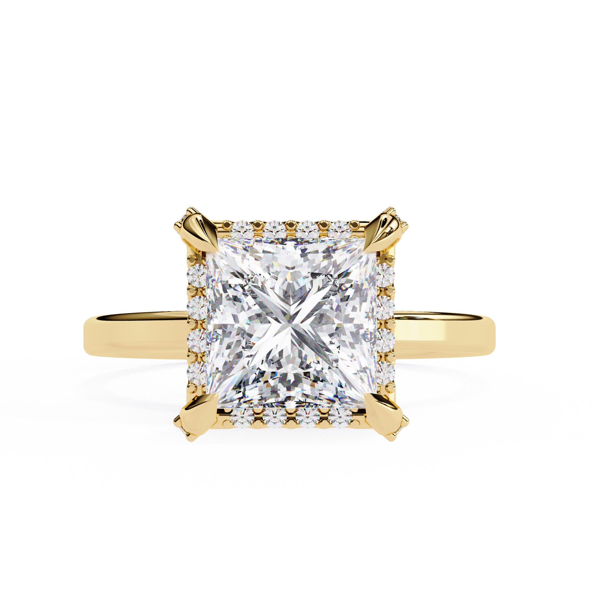 2.26 Carat Princess Cut Halo Lab Created Diamond Ring 18K Yellow Gold Lab Diamond Engagement Rings