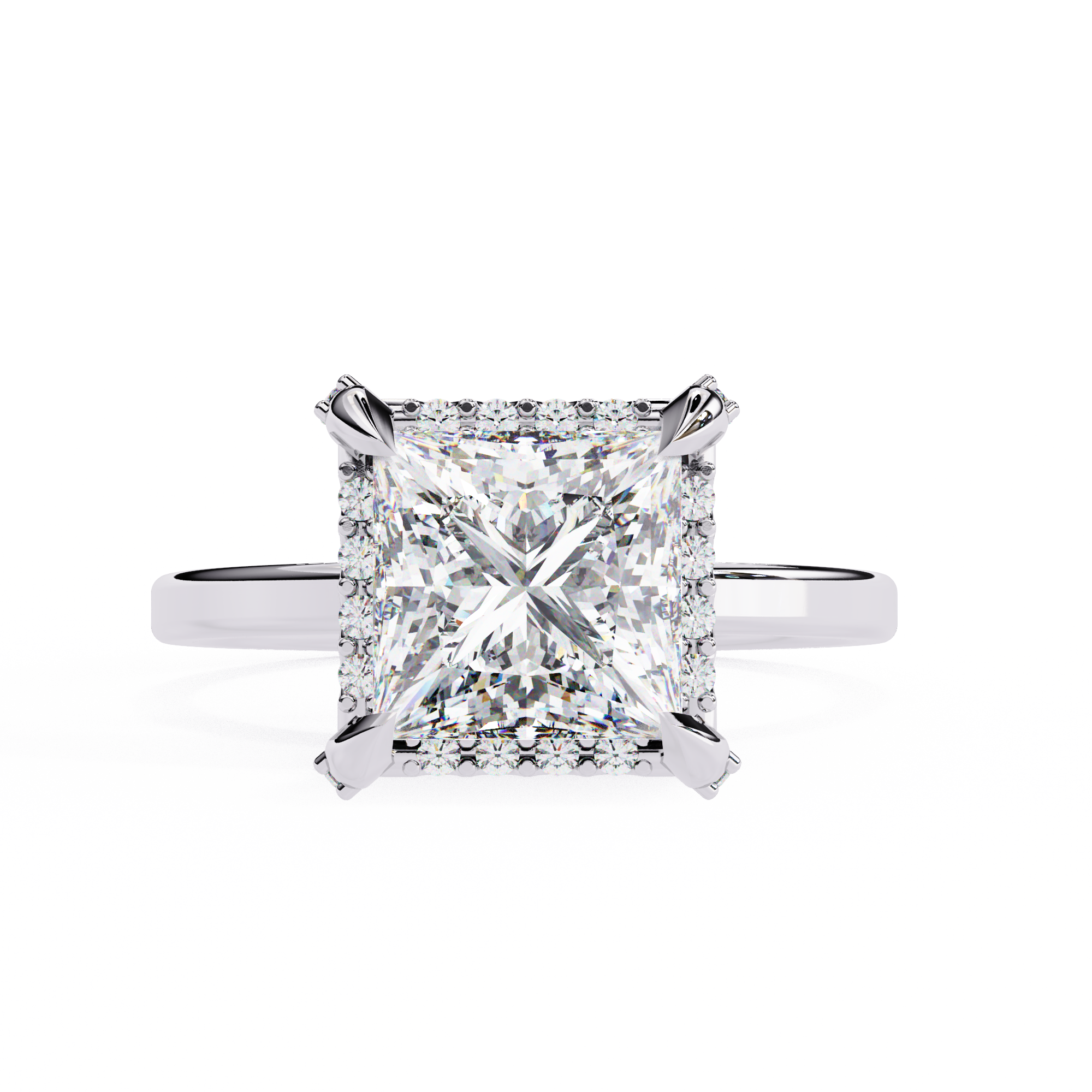 2.26 Carat Princess Cut Halo Lab Created Diamond Ring 18K White Gold Lab Diamond Engagement Rings