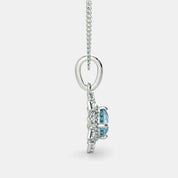 2.20 Carat Round Blue Floral Lab Diamond Pendant in White Gold