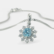 2.20 Carat Round Blue Floral Lab Diamond Pendant in White Gold Lab Diamond