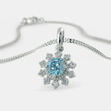 2.20 Carat Round Blue Floral Lab Diamond Pendant in White Gold
