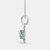 2.20 Carat Round Blue Floral Lab Diamond Pendant in White Gold