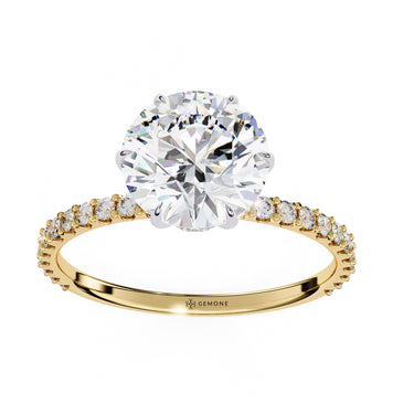 2.20 Carat Round Cut Hidden Halo Lab Diamond Engagement Ring in Yellow Gold