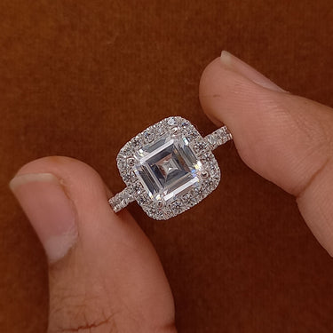 2.20 Ct Asscher Shape Halo Moissanite Ring In White Gold