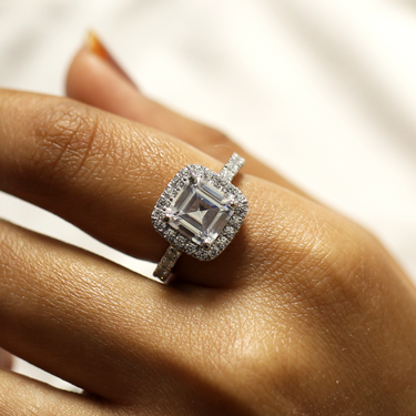 2.20 Ct Asscher Shape Halo Moissanite Ring In White Gold