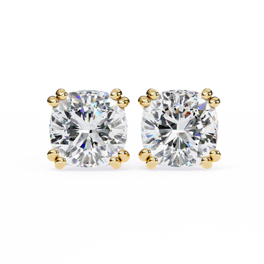 2.24 Carat Cushion Cut Lab Diamond Stud Earrings In Yellow Gold