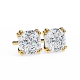 2.24 Carat Cushion Cut Lab Diamond Stud Earrings In Yellow Gold