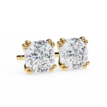 2.24 Carat Cushion Cut Lab Diamond Stud Earrings In Yellow Gold