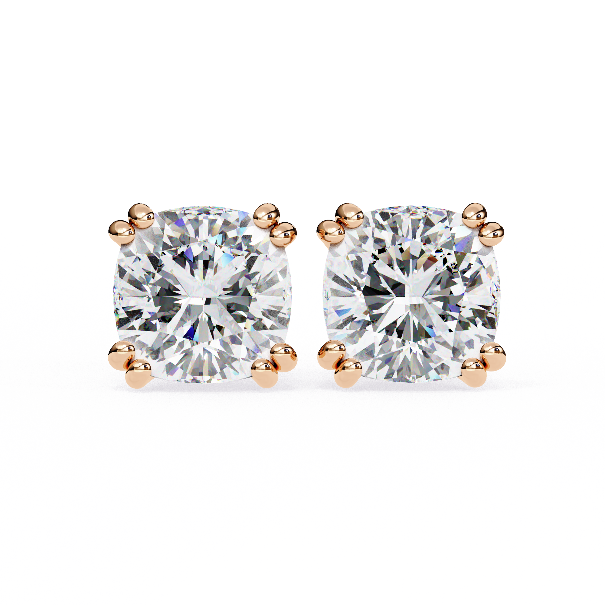2.50 Carat Cushion Cut Lab Diamond Stud Earrings 18K Rose Gold