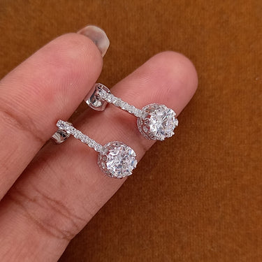 2.26 Carat Round Cut Hidden Halo Moissanite Drop Earrings