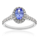 2.30 Carat Oval Tanzanite Gemstone 4 Prong Setting Halo Ring