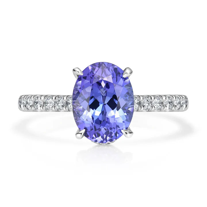 2.30 Ct Oval Tanzanite Gemstone Hidden Halo Ring