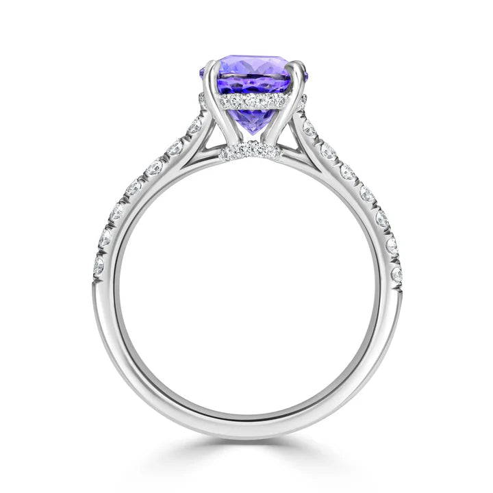 2.30 Ct Oval Tanzanite Gemstone Hidden Halo Ring