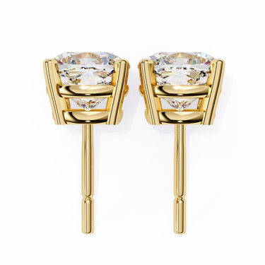 2.33 Carat Cushion Cut Lab Diamond Stud Earrings In Yellow Gold