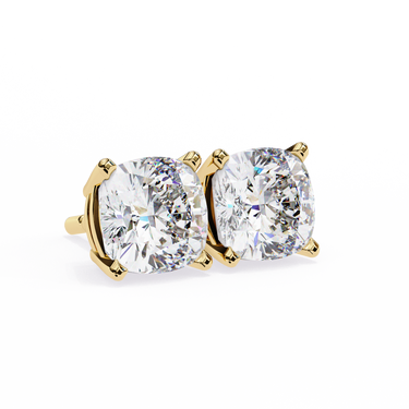 2.33 Carat Cushion Cut Lab Diamond Stud Earrings In Yellow Gold