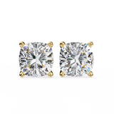 2.33 Carat Cushion Cut Lab Diamond Stud Earrings In Yellow Gold