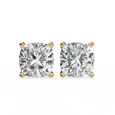 2.33 Carat Cushion Cut Lab Diamond Stud Earrings In Yellow Gold