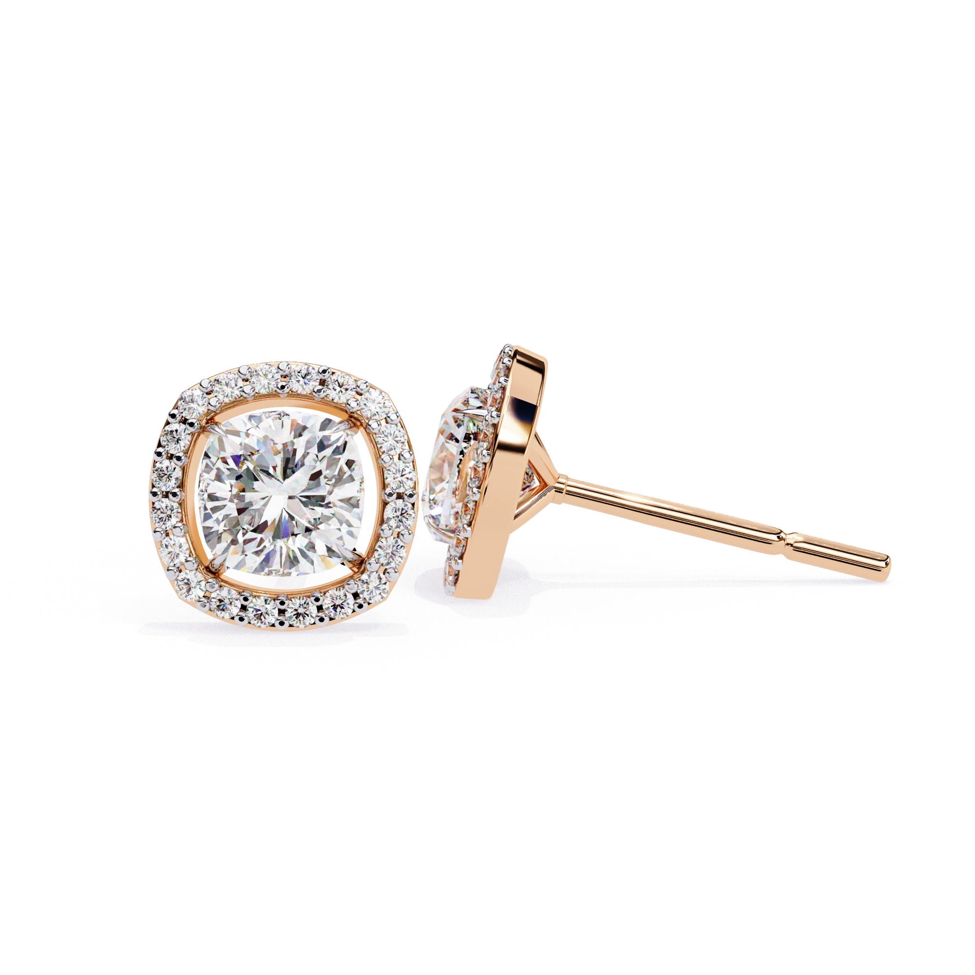 2.34 Carat Round Diamond Halo Stud Earrings for Women