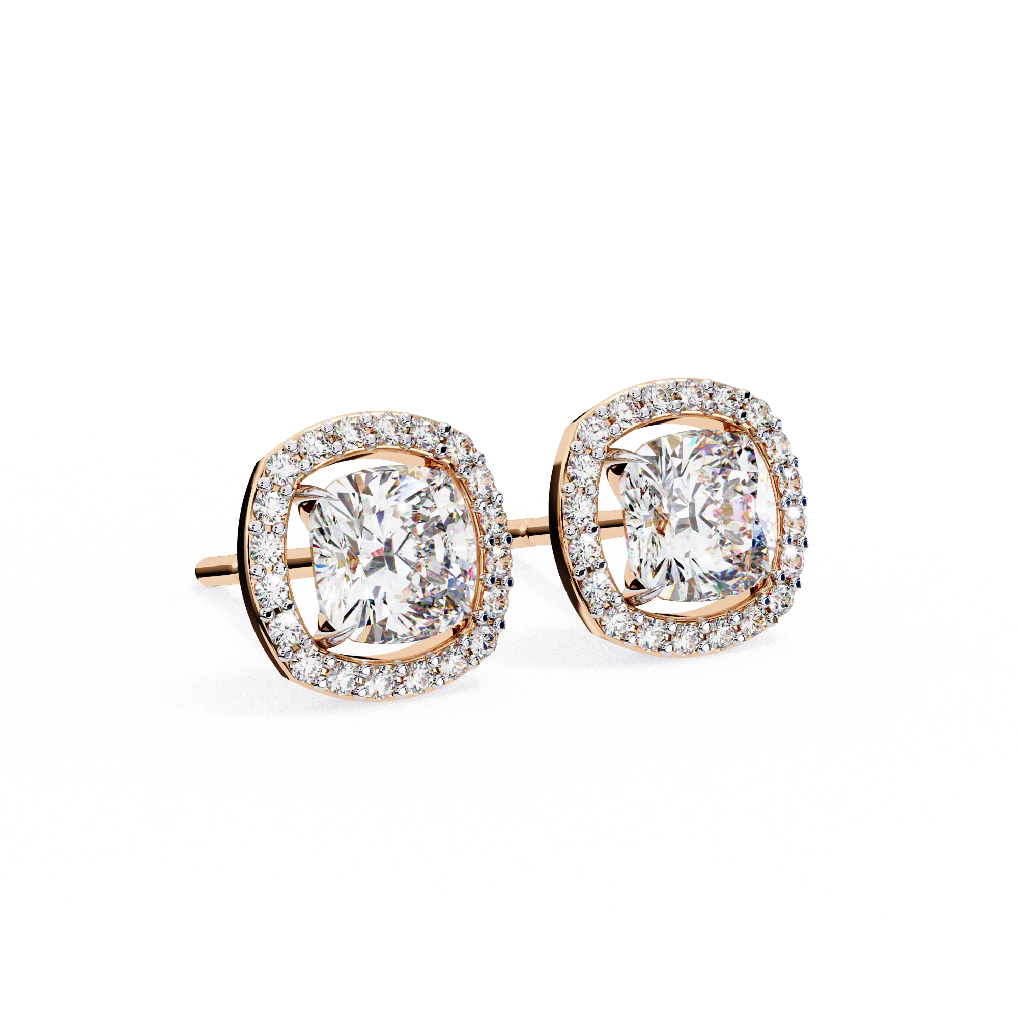 2.34 Carat Round Diamond Halo Stud Earrings for Women
