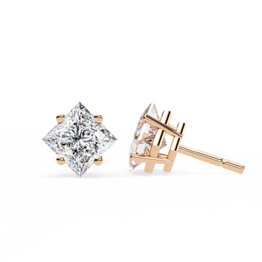 2.40 Carat Princess Cut Lab Diamond Stud Earrings In Rose Gold