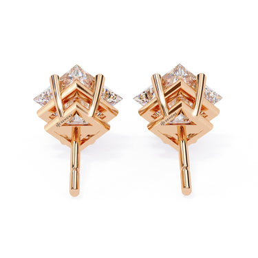 2.40 Carat Princess Cut Lab Diamond Stud Earrings In Rose Gold